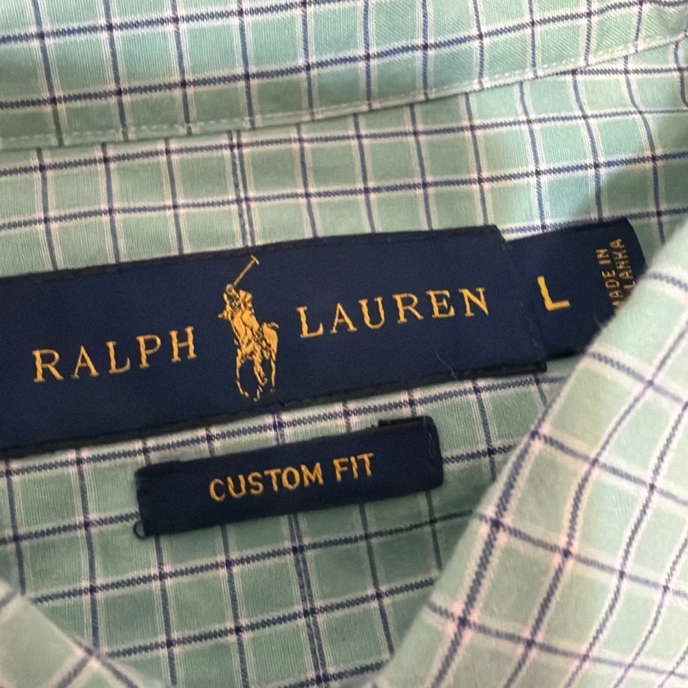 Ralph Lauren Custom Fit Plaid Button Down Shirt Men's Medium Blue Green
